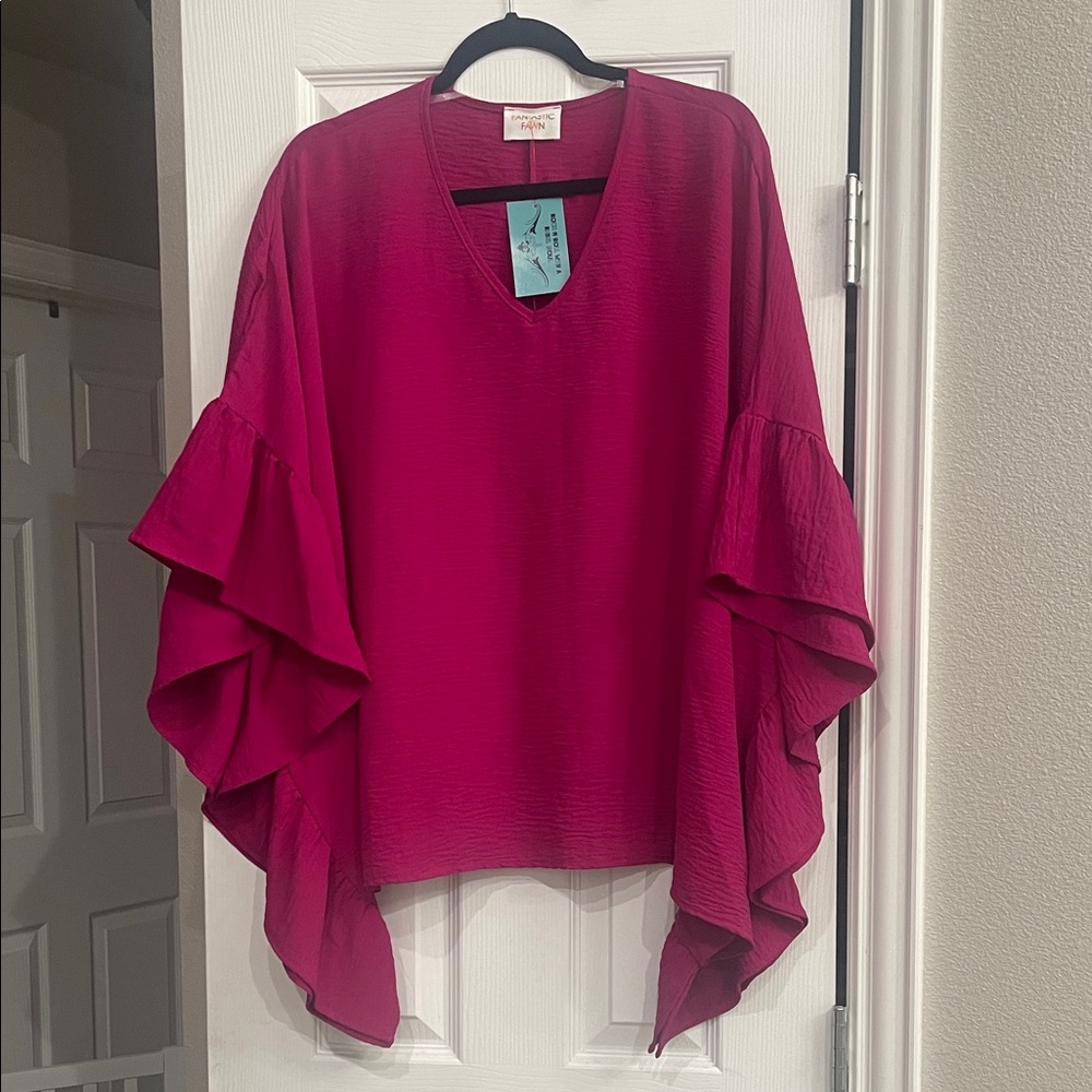 Fantastic Fawn Women's Fuchsia Ruffle Sleeve Blouse